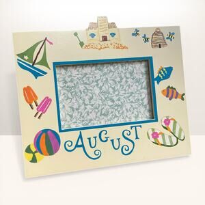 Vtg. Exposures Hand Painted August Months of Year Frame For 4x6 Photo Summer